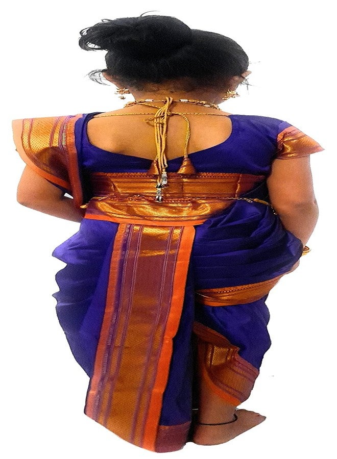 Luster Shahi Mastani Nauvari saree for baby girl Ready-to-wear Traditional belgaon silk paithani border Maharashtrian saree, use for School program, ganpati puja festival (Blue, 15-16 Years) - Image 3